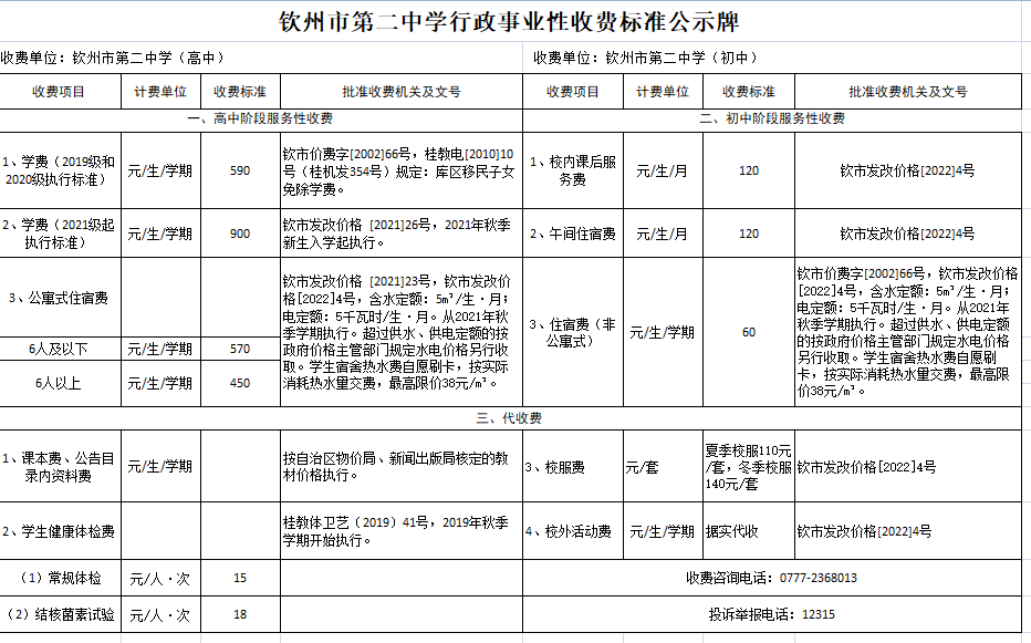 华体体育（中国）股份有限公司行政事业性收费标准公示牌