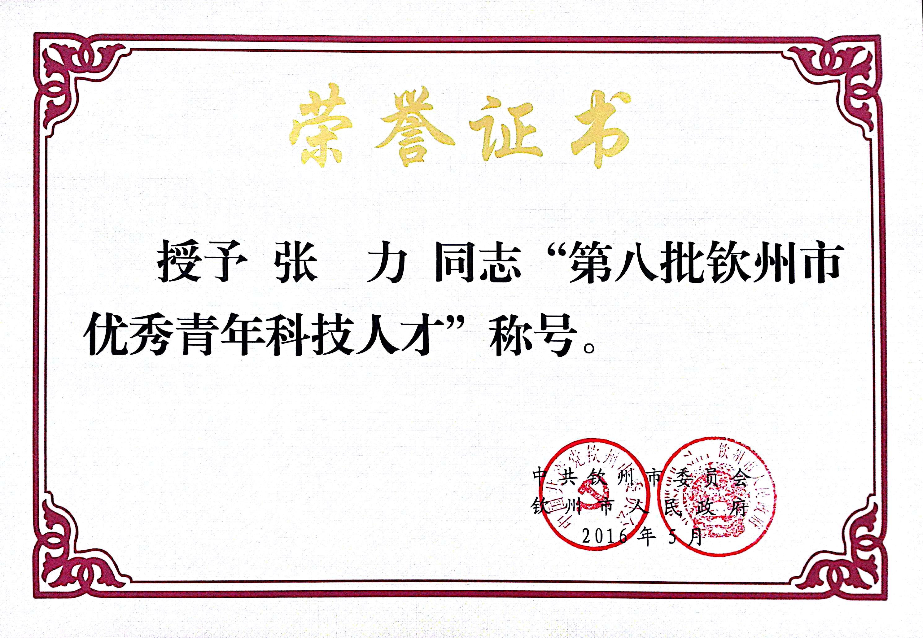 热烈祝贺我校八位同志荣获第八批钦州市拔尖人才、优秀青年科技人才殊荣