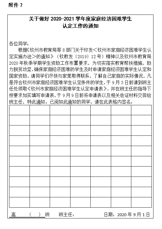 华体体育（中国）股份有限公司关于2020-2021学年度家庭经济困难学生认定的通告、通知、填表说明